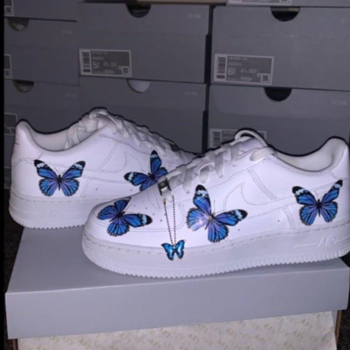 Custom Nike AF1 Low Sneakers Vinyl ‘Blue Butterflies’