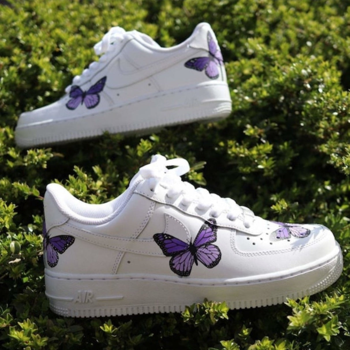 Custom Nike AF1 Low Sneakers Vinyl ‘Purple Butterflies’