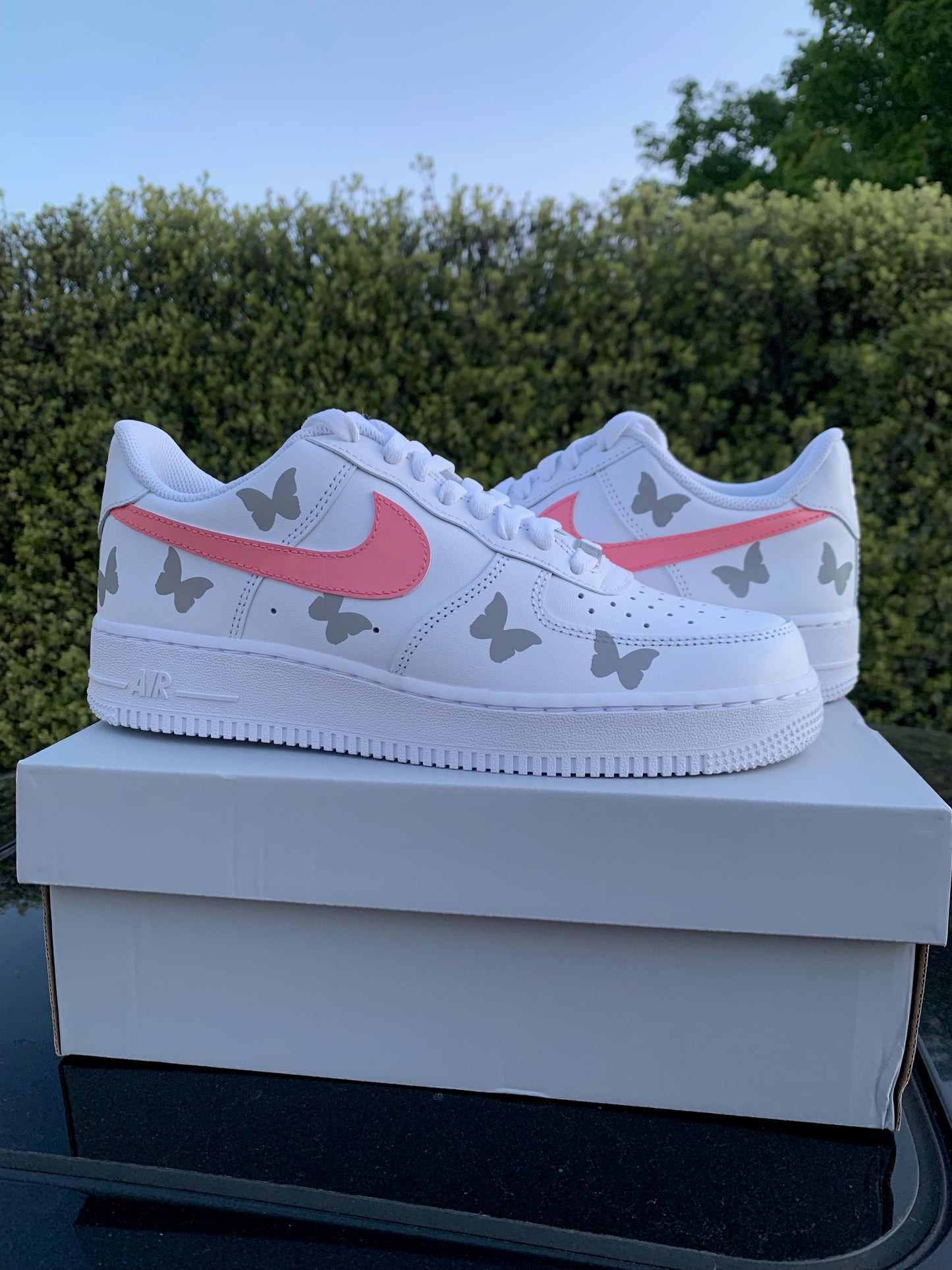 Custom Nike AF1 Low Sneakers Vinyl ‘Silver-Grey Reflective Butterflies’